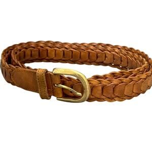 Camel Brown Braided Chain Link Leather Brass Buckle Western Belt Women L